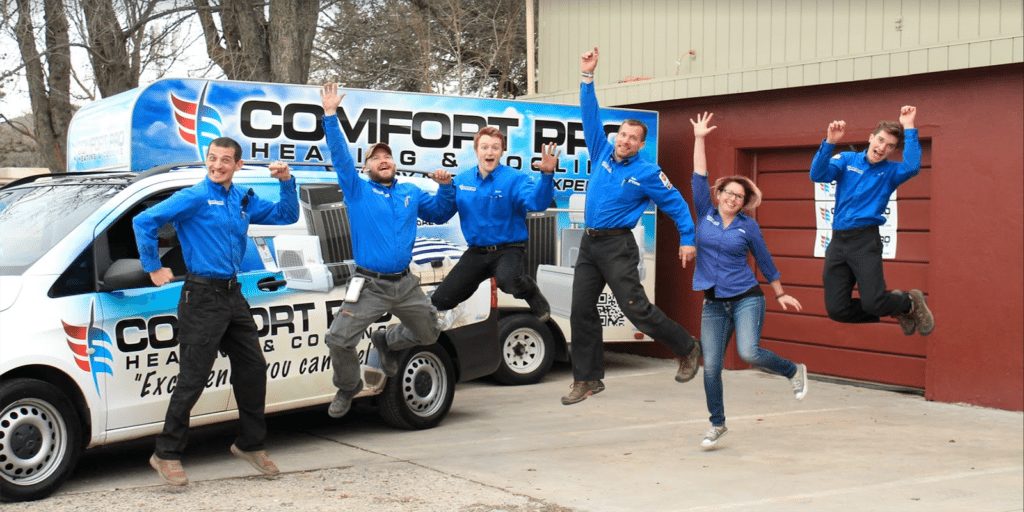 comfort pro heating and cooling team jumping